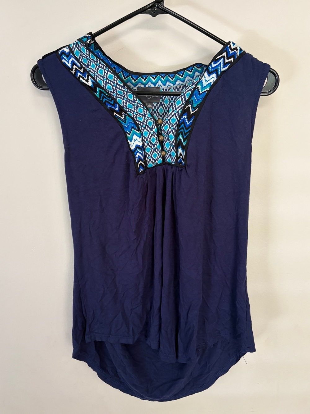 Market & Spruce Stitch Fix Ikat Print Sleeveless Tank Top Navy Blue Large